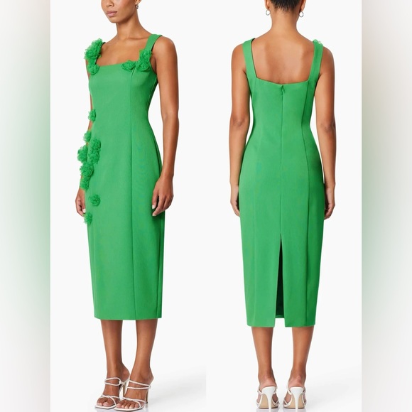 NEW Elliatt Valeria 3D Floral Appliqué Sheath Sleeveless Midi Dress Green Sz M - Picture 2 of 7